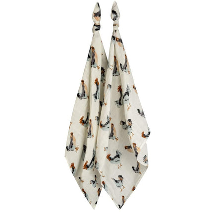 Chicken Organic Cotton Muslin Two-Piece Burp Cloth Set