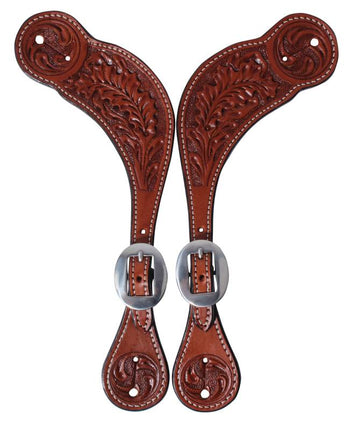 PC Spur Straps Oak Tooled Ladies Muleshoe