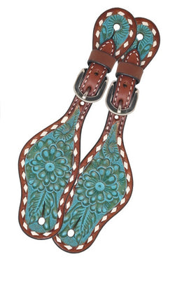 Rafter T Kid Spur Straps w/ Turquoise Wash