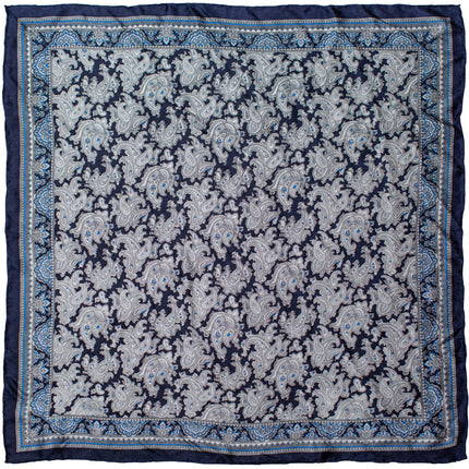 Mini Wild Rag Paisley Silver Cobalt