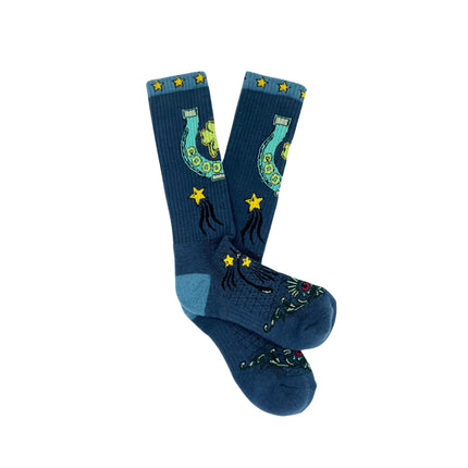 Lucky Chuck Fringe Lucky Horseshoe Blue Performance Boot Socks