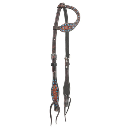 Bronco Blue Texas Flower One Ear Headstall