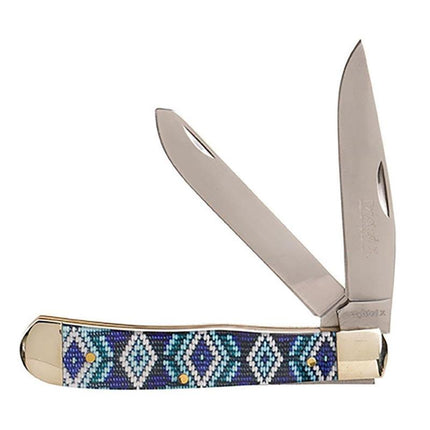 Twisted X Knife - 4 1/4" SS Blade Blue & White Beaded XK304