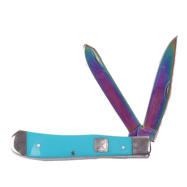 Twisted X Knife - Folding Rainbow SS Blade Acrylic Turquoise XK311