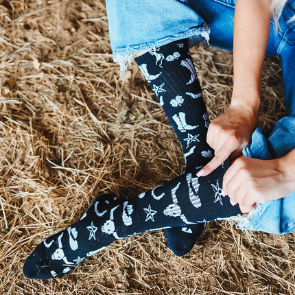 Lucky Chuck Get Western Black and White Performance Boot Socks