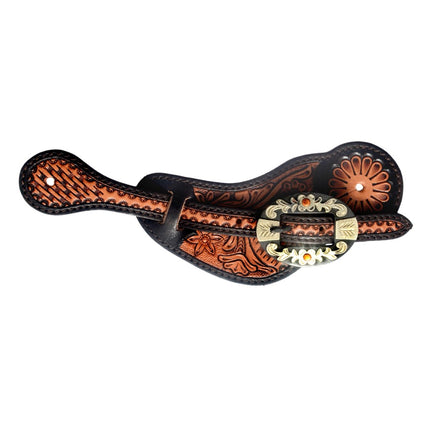 Oxbow Floral Tooled Cowboy Spur Strap w/ Iron Buckle