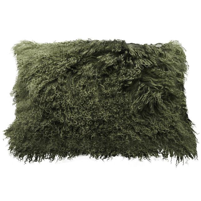 Tibetan Lamb Pillow Lumbar Olive