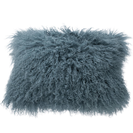 Tibetan Lamb Pillow Lumbar Boho Blue
