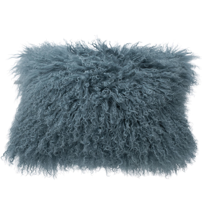 Tibetan Lamb Pillow Lumbar Boho Blue