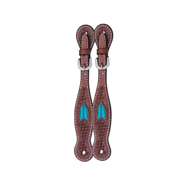 Oxbow Basket Stamped Turquoise Rawhide Spur Strap Ladies