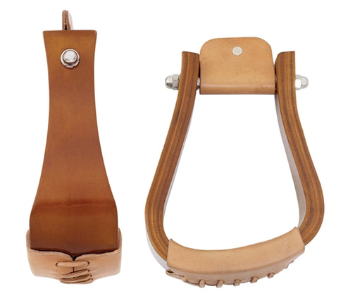 AHE Sloped Wooden Roper Stirrup w/ 3" Leather Wrap