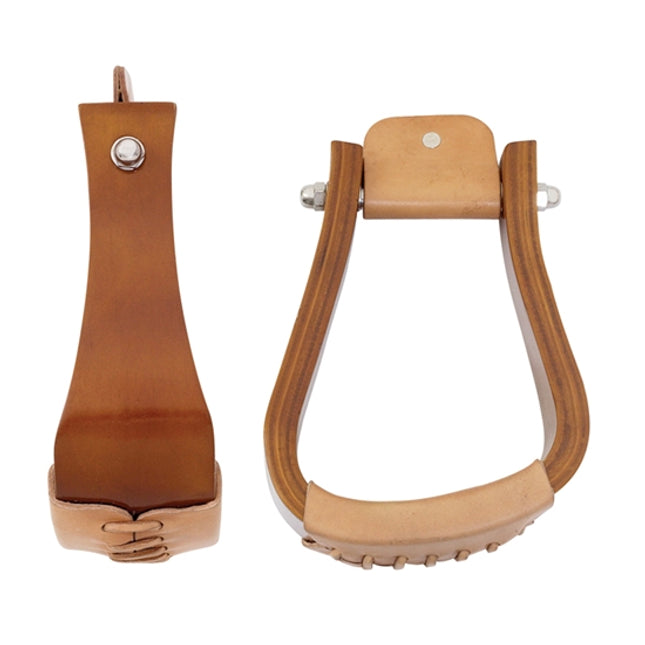 AHE Sloped Wooden Roper Stirrup w/ 3" Leather Wrap