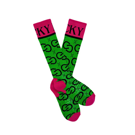 Lucky Chuck High Maintenance Cowgirl Kelly Green/Pink Performance Boot Socks