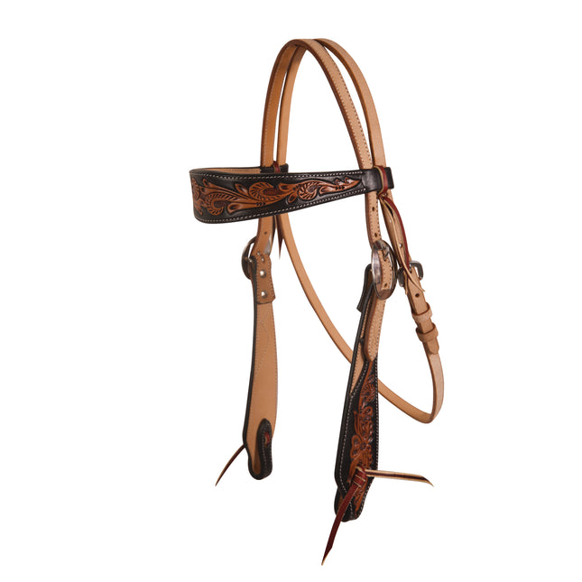 *PC Headstall Black Floral Roughout Browband
