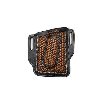 Leather Cell Phone/Knife Case - Laced Basket Stamped
