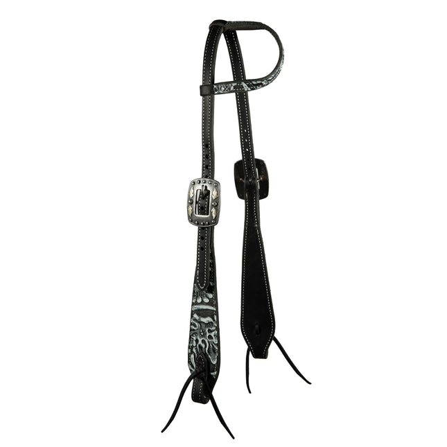 PC Headstall Single Ear Swell Cheek Black/White Paisley