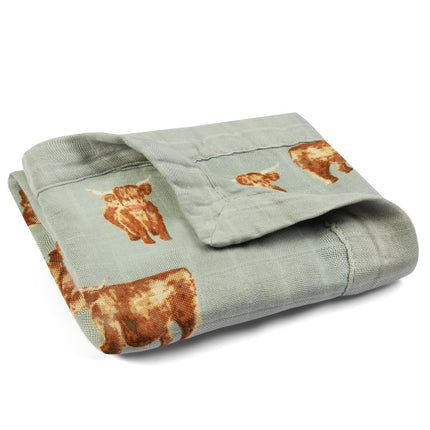 Highland Cow Mini Lovey Two-Layer Muslin Security Blanket