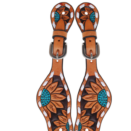 Rafter T Spur Straps Kid Turquoise Sunflower