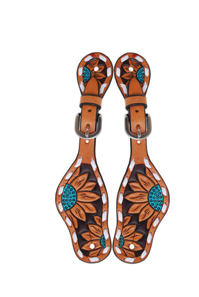 Rafter T Spur Straps Kid Turquoise Sunflower