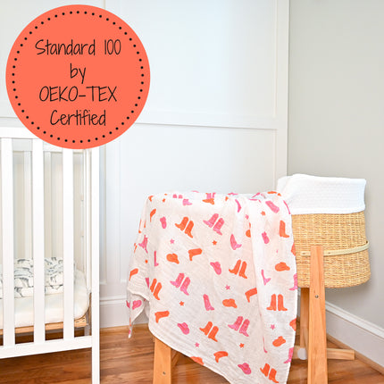 Cowgirl Boots Western Muslin Swaddle Blankets