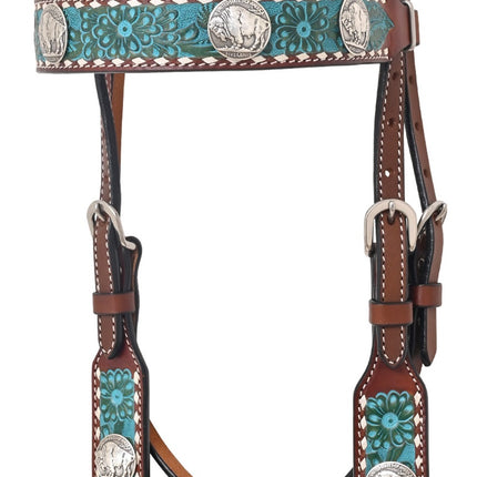 Rafter T Turquoise Browband Headstall w/ Turquoise Wash