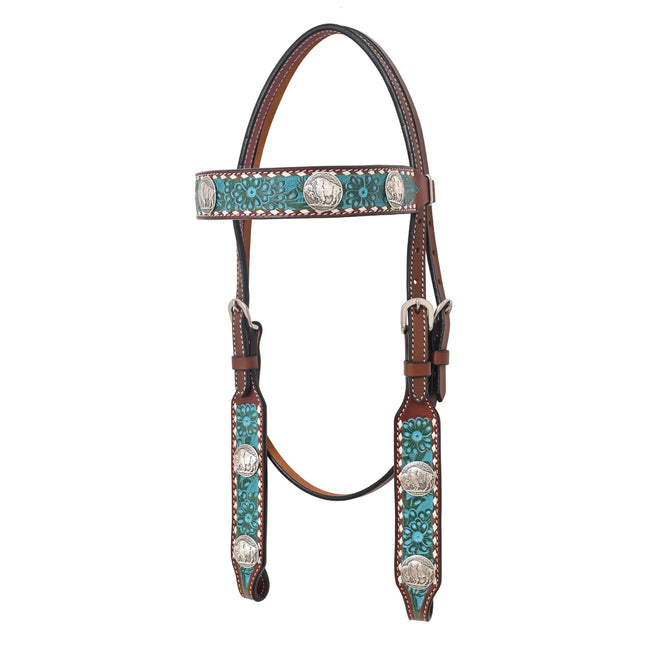 *Rafter T Turquoise Browband Headstall w/ Turquoise Wash