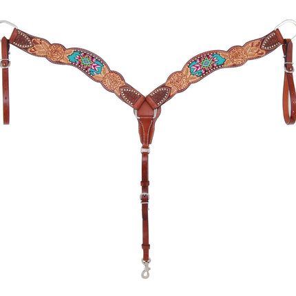 Rafter T Beaded Inlay Rose Floral Breastcollar