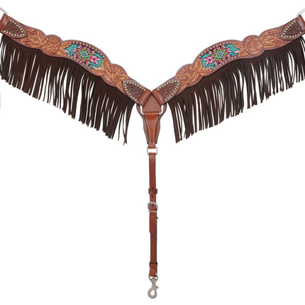 Rafter T Beaded Inlay Rose Fringe Breastcollar