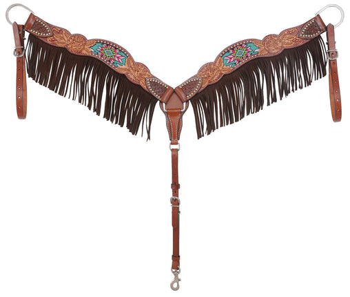 Rafter T Beaded Inlay Rose Fringe Breastcollar