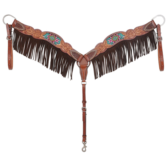 Rafter T Beaded Inlay Rose Fringe Breastcollar