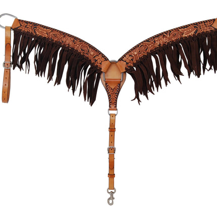 Rafter T Floral Tooled w/ Fringe Breastcollar 3"