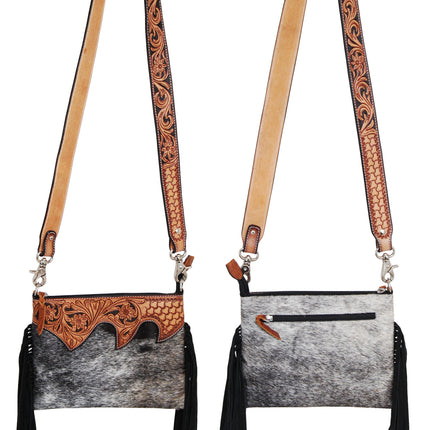 Rafter T Crossbody Black & White Cowhide Scalloped Top