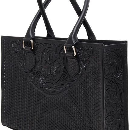 Rafter T Tote Handbag Black Tooled