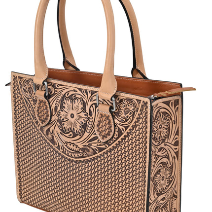 Rafter T Tote Handbag Natural Tooled