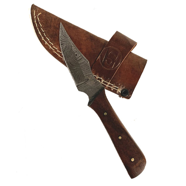 Knife - Damascus 6 1/4" Wood Grip w/Sheath CSH-WD