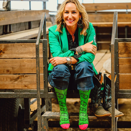 Lucky Chuck High Maintenance Cowgirl Kelly Green/Pink Performance Boot Socks