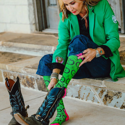 Lucky Chuck High Maintenance Cowgirl Kelly Green/Pink Performance Boot Socks