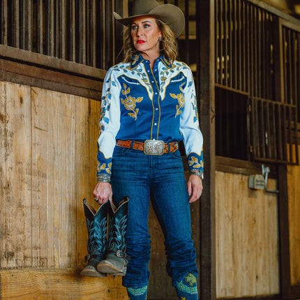 Lucky Chuck Fringe Lucky Horseshoe Blue Performance Boot Socks