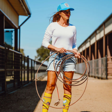 Lucky Chuck Cactus Alley Chicken Roping Yellow Performance Boot Socks