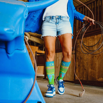 Lucky Chuck Cactus Alley Southwest Green Performance Boot Socks