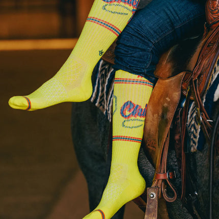 Lucky Chuck Cactus Alley Chicken Roping Yellow Performance Boot Socks