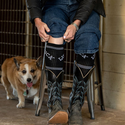 Lucky Chuck Retro Lucky Chuck Black/White Performance Boot Socks