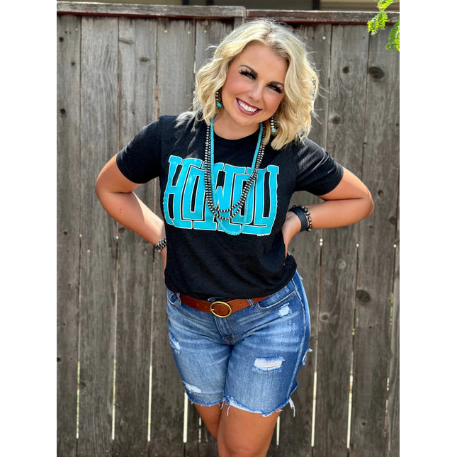 Texas True Tee - Howdy Block in Turquoise & White Ink