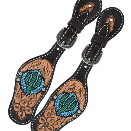 Rafter T Spur Straps Kid Beaded Cactus