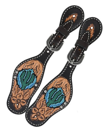 Rafter T Spur Straps Kid Beaded Cactus