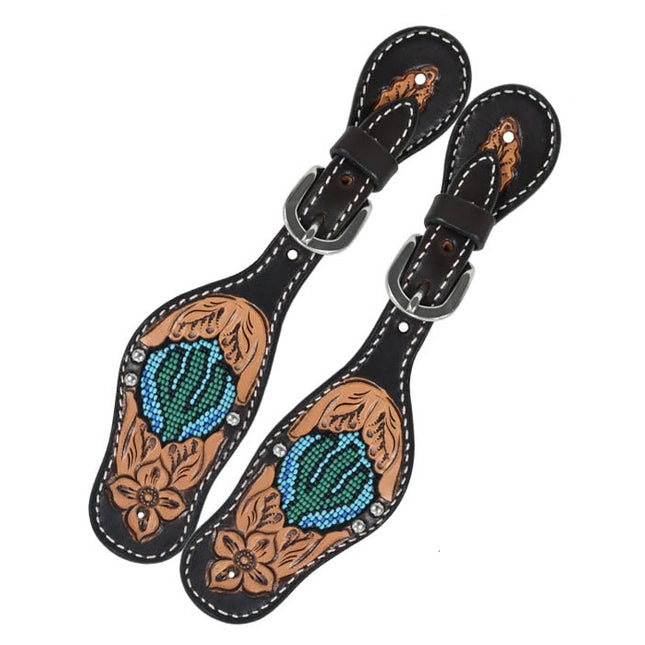 Rafter T Spur Straps Kid Beaded Cactus