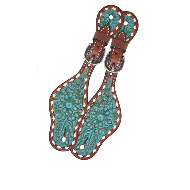 Rafter T Kid Spur Straps w/ Turquoise Wash
