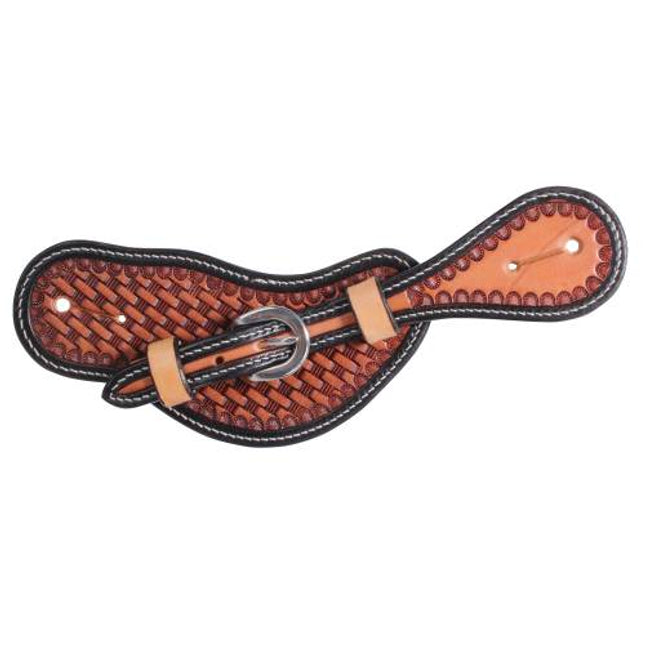 PC Spur Straps Basket Weave Chestnut with Black Border Ladies