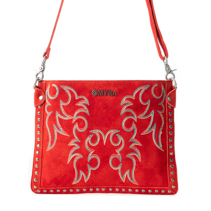 Myra Texas Rose Western Embroidered Leather Bag Scarlet Red