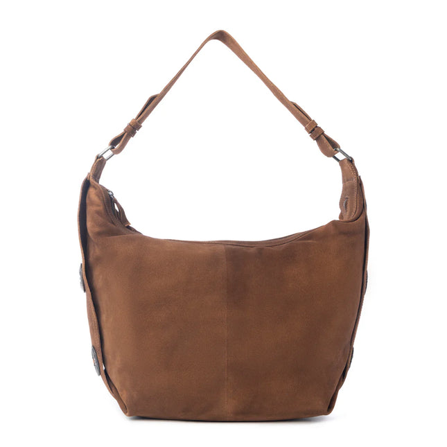 Myra Rustwood Suede Leather Shoulder Bag in Oak Brown